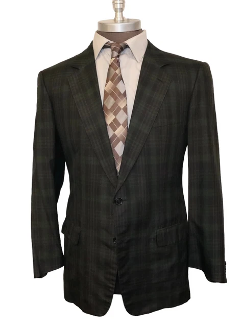 Loden-Frey Made in Italy 100% Silk Green Tartan Plaid Two Button Blazer SZ 42R