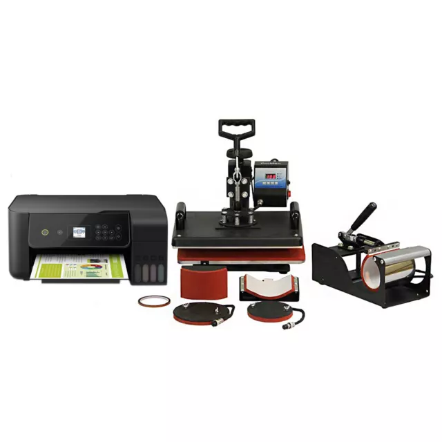 Heat Press 5in1 Maglietta Combo Tazza Cappuccio Piastra Pacchetto Stampante Trasferimento Sublimazione