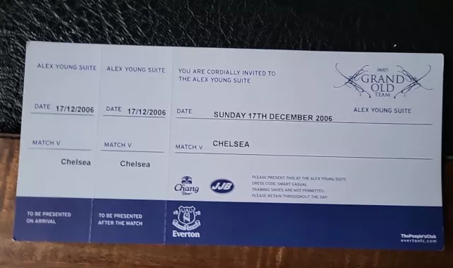 Ticket Stub Everton V Chelsea Premiership 2006 / 2007 Alex Young Suite