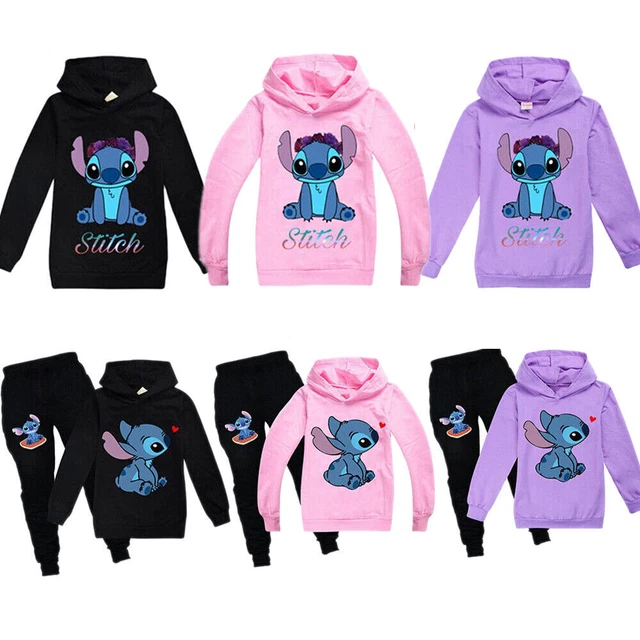 Felpe con cappuccio casual bambini Lilo e Stitch top pantaloni set abbigliamento sportivo