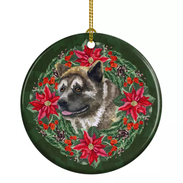 American Akita Poinsetta Wreath Ceramic Ornament CK1535CO1