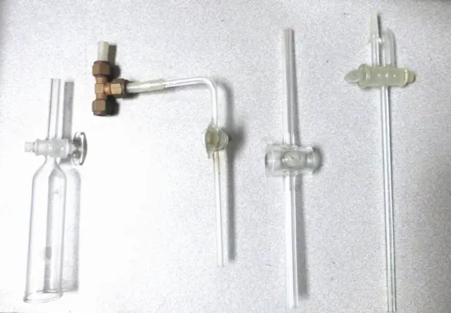 Lab Glassware -Evaporator Feeding Tubes With Glass Valves-Lot Of4  (Gw-8/L3)