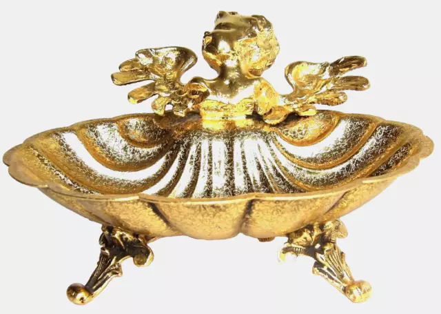 Cherub Angel Soap Dish Gold Tone Brass Victorian Style MCM Mid Century Modern