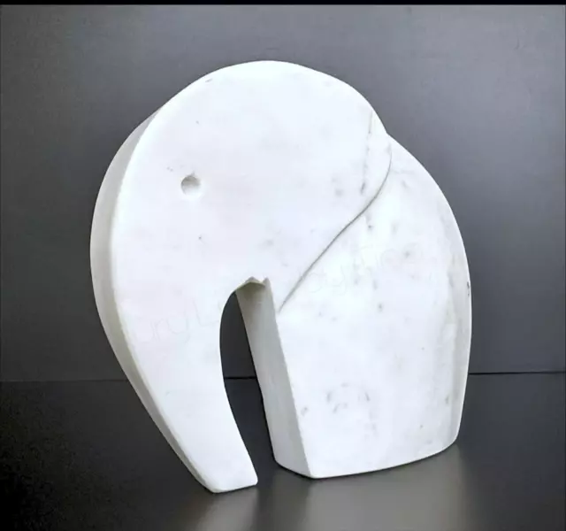 ELEPHANT SCULPTURE SOLID Hand Carved Marble Statue, Bookend, Symbolizes ...