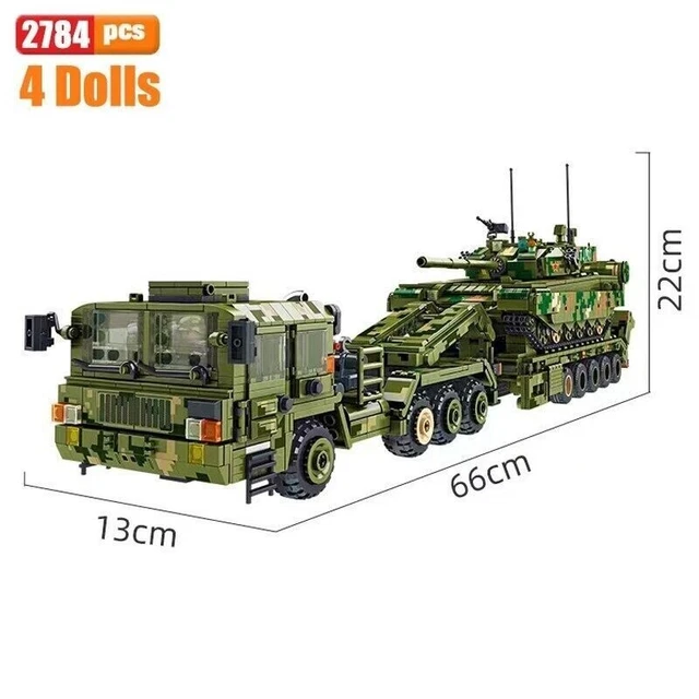 Model Tank Diy Blocks BUILDING BLOCKS MOC WW2 Military 99A Tank Transporter DIY Bricks Model ...