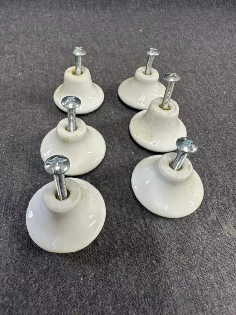 6 White Round Porcelain 1.5” Drawer Pulls Cabinet Knobs Hardware W/ Screws