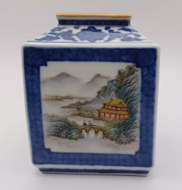 Chinese Porcelain Famille Vert Vase Brush Pot Blue Seal Mark