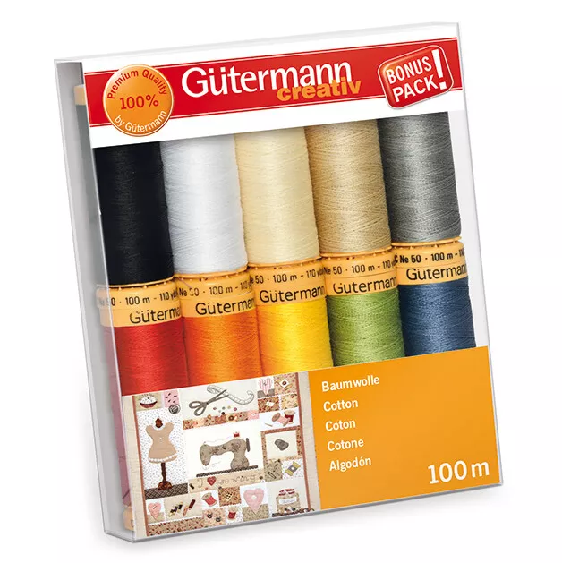 Gutermann Colorful Cotton 50 Mercerized Quilting Thread Set 10 x 100m