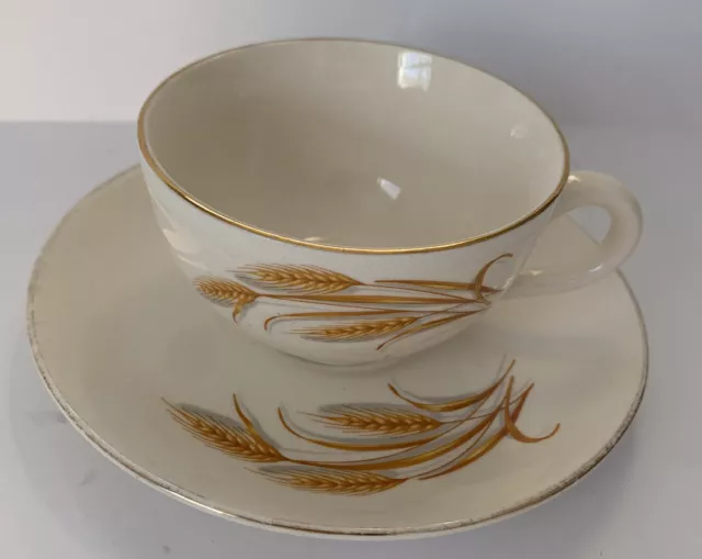 HOMER LAUGHLIN CUP SAUCER SET Wheat Gold MCM Vtg Discontinued Replacement USA