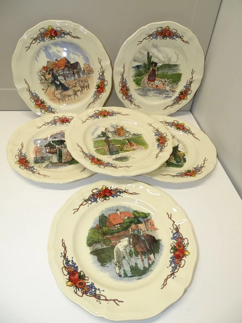 6 ASSIETTES A DESSERT OBERNAI H LOUX CERAMIQUE ANCIENNE SARREGUEMINES déco table