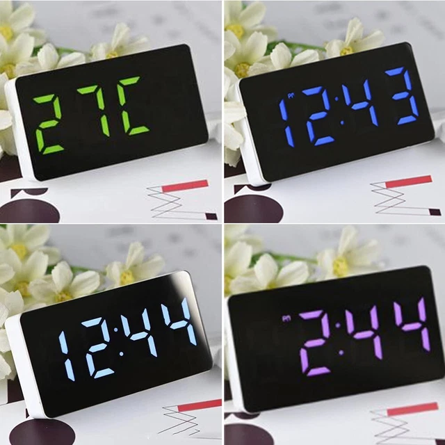 LED Numérique Alarm Clock Night Thermomètre Affichage Mirror Lampe USB Charging