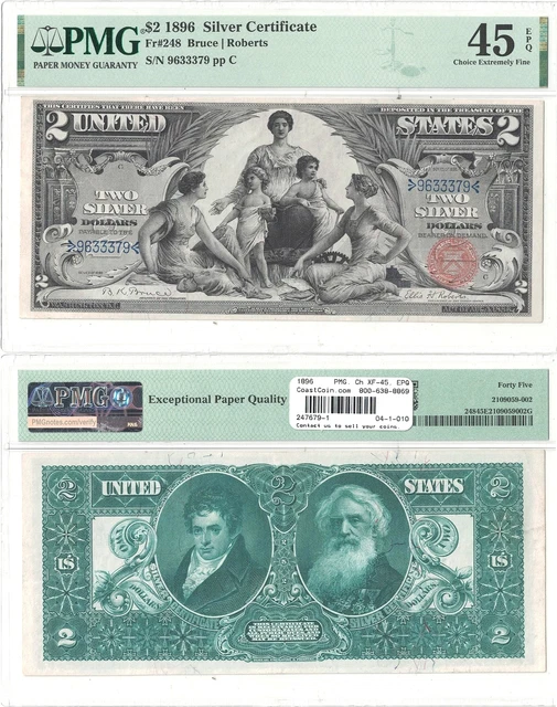 1896 $2 Silver Certificate "Educational Series" Fr 248 PMG Choice XF-45 EPQ