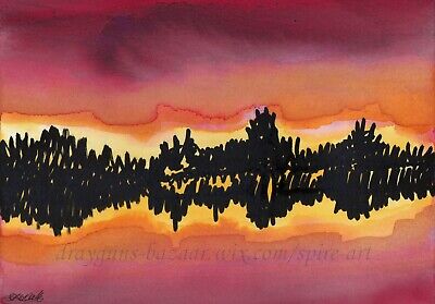 SFA Original Art 5x7" Landscape Sunset Sunrise Silhouette Reflections SMcNeill