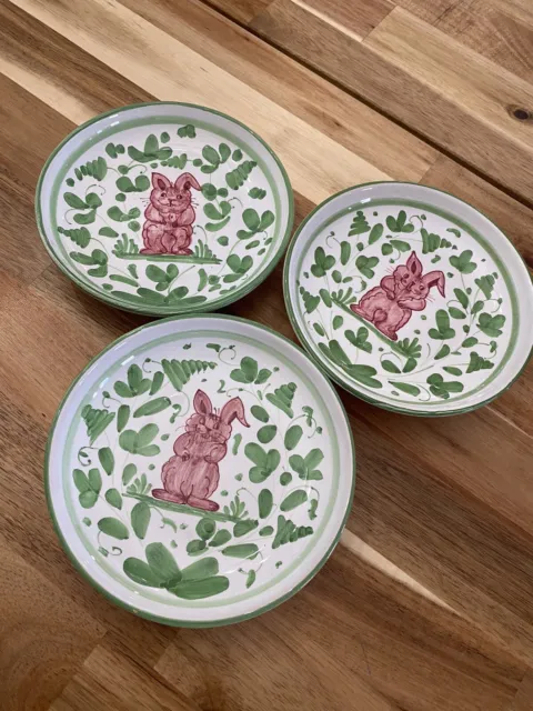Handmade Sambuco Mario Deruta Italy Pottery Folk Art Green Leaf Rabbit Plate