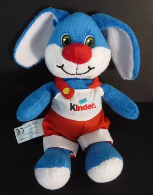 77. DOUDOU PELUCHE KINDER LAPIN BLEU ROUGE BLANC SALOPETTE 26 cm - TBE