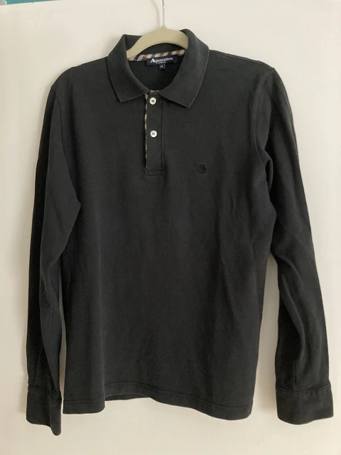 AQUASCUTUM Polo Shirt Long Sleeve Mens Black Club Check Size M