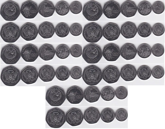 S Tome e Principe - 5 pcs x set 5 coins 100 250 500 1000 2000 Dobras 1997 UNC