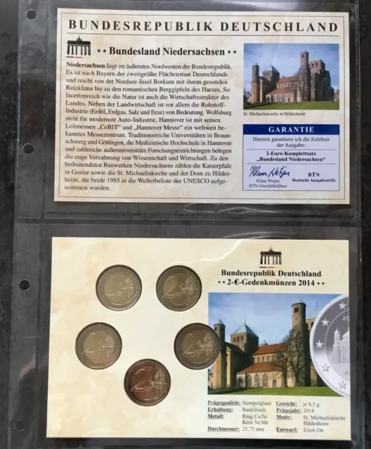 2€ Euro Gedenkmünzen Set 2014 Niedersachsen A D F G J komplett Stempelglanz OVP