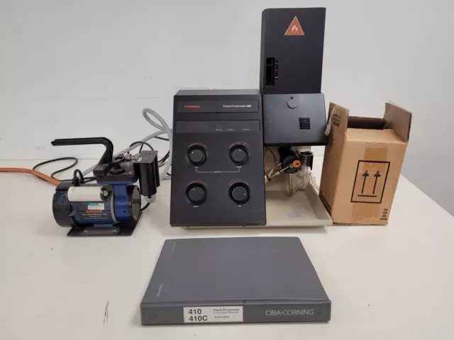 Corning 410 Flame Photometer with 850 Air Compressor &amp; Manual Lab