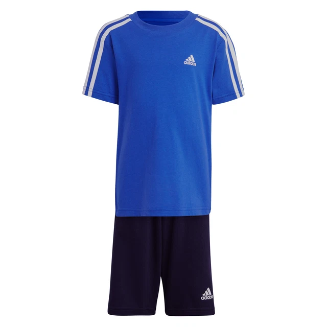 Adidas T-shirt 3 righe per bambini e set estivo corto blu/bianco