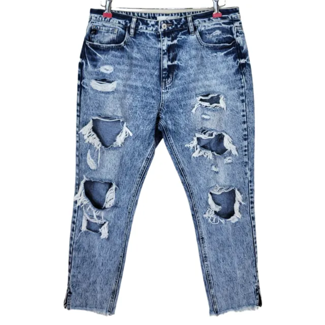 KanCan Jeans Size 11/29 High Rise Acid Wash Distressed Ripped Holes Frayed Hem