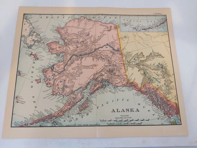 1895 Map of Alaska By Rand McNally & Co. 12.5 x 10.25