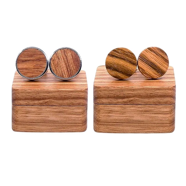 Rustikale runde Manschettenknöpfe aus Holz mit Organizer-Box zum Geburtstag