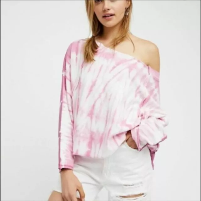 Free People East Meets West Tie-Dye Sweater Top, Pink, Small, RRP $98