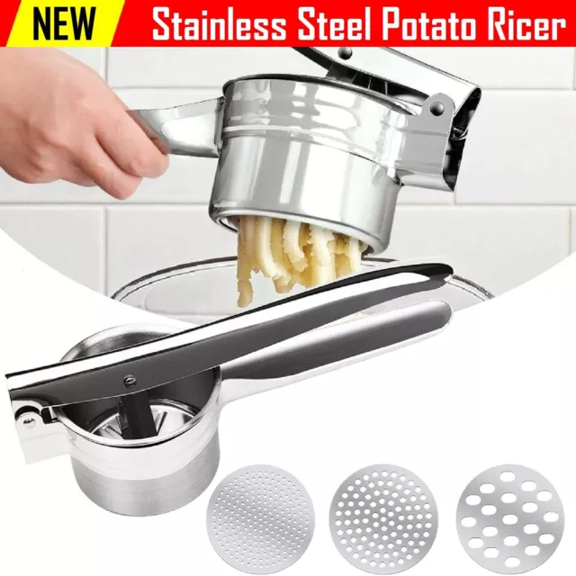 Potato Ricer Masher Fruit Press With 3 Discs Professional All Stainless Steel