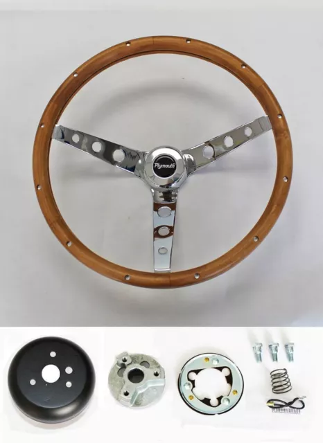 1968 1969 Road Runner Barracuda Cuda Fury Grant Wood Steering Wheel 15" chrome