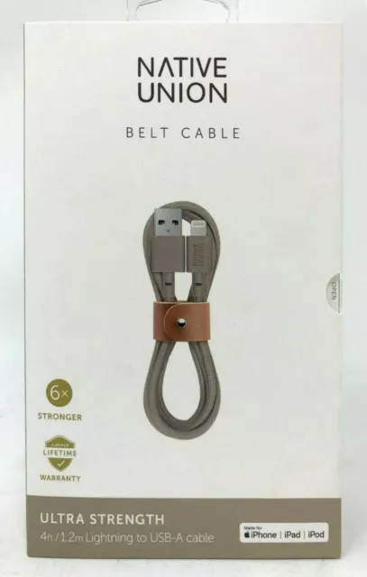 NEW Native Union Belt Cable 4' 8-Pin USB Charging Cable TAUPE leather for iPhone