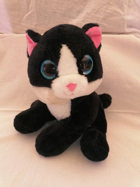 Peluche Doudou Chat Noir, Blanc et Bleu 30 cm Barrado