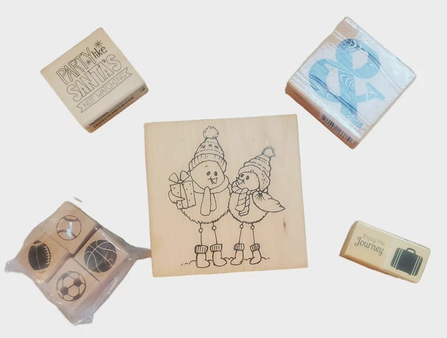 Wooden Rubber Stamp LOT of 5 New Studio G Recollections Stampendous Craft Smart