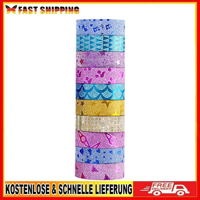 10 Stück 3 m x 1,5 cm Washi Tape Glitter leuchtende Aufkleber Schreibwaren (Druc