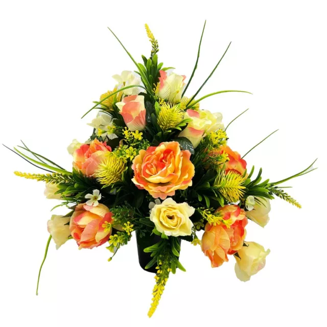 Selena Peach Orange Peony Artificial Flower Graveside Memorial Arrangement