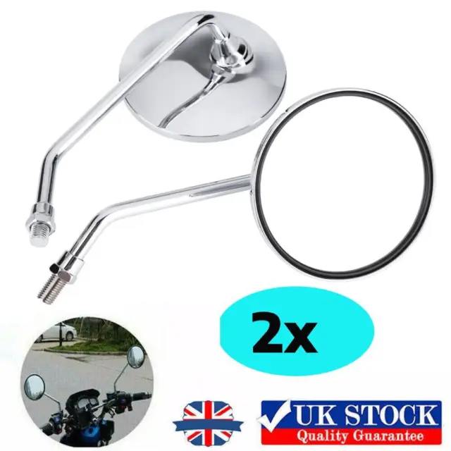 Motorcycle Rearview Mirrors Rear View Side Mirror 10mm Chrome Round Long Stem UK