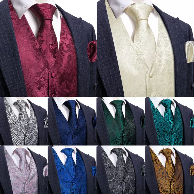 Mens Formal Wedding Waistcoat Paisley Floral Suit Vest Slim Tuxedo Silk Tie Set