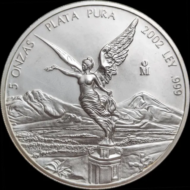 5 oz Mexico 2002 Libertad Silver Coin Siegesgöttin Onza Plata Pura 999 + Capsule