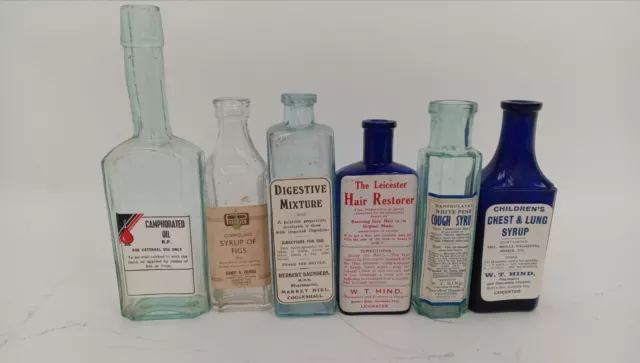 Vintage Labelled Medicine Bottles Collection Cough Syrup Various Brands