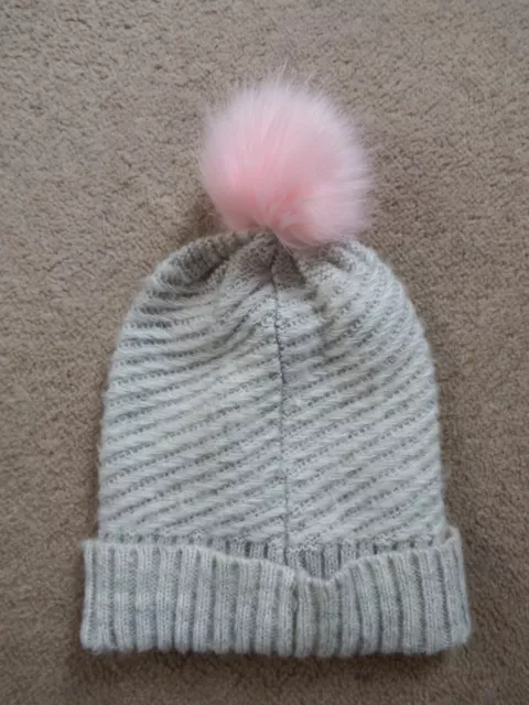 Cappello caldo donna donna grigio acrilico e rosa soffice bobble autunno inverno
