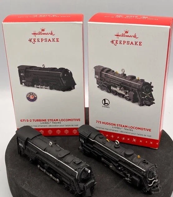 Hallmark Lionel Lot Of 2 773 Hudson Steam And 671 Turbine Ornament 2016 2017 Box