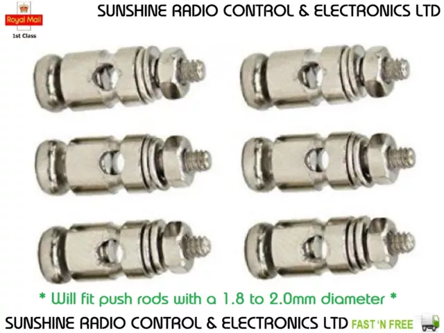 6 X Servo Push Rod Linkage Stoppers Clevis Connectors Fit Pushrods 1.8 To 2.0mm