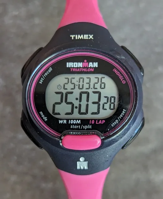 Timex Iron Man Triathlon T5K525 Women's 34mm Pink & Black Digital Watch 10 Lap