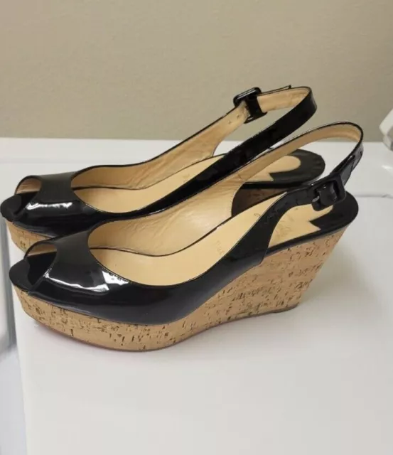 Christian Louboutin Womens Black Patent Leather Wedge Pump Heels 41 2