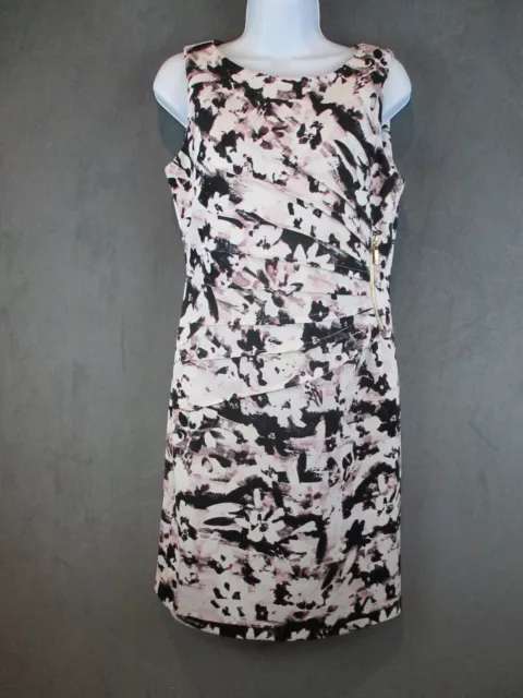 Ivanka Trump Dress Womens Size 8 Pink Floral Sheath Ruched Waist Summer Party