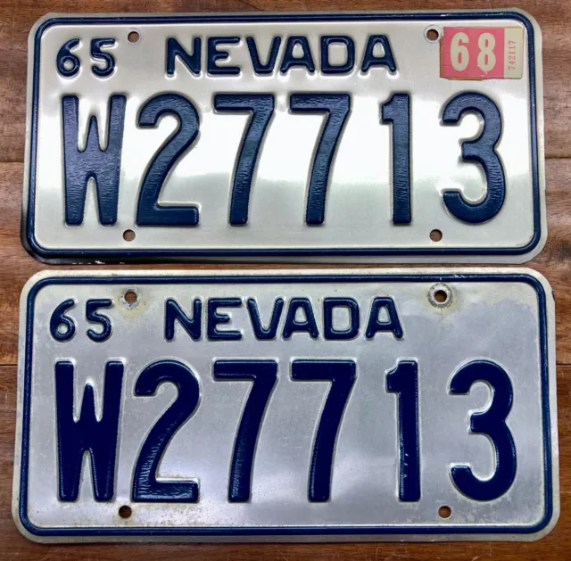 Very Nice Pr 1965 1966 1967 1968 Nevada License Plate W27713 Washoe County, Reno