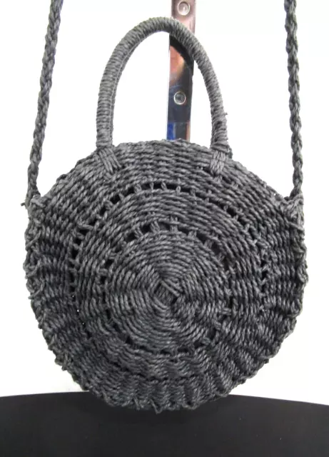 World Market Small Black Woven Straw Round Crossbody Shoulder Circle Bag Purse
