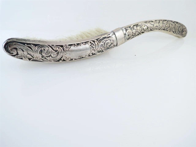 Victorian Sterling Silver Curved Handle Clothes Brush Crumb Sweeper 7.5" x 1.5"