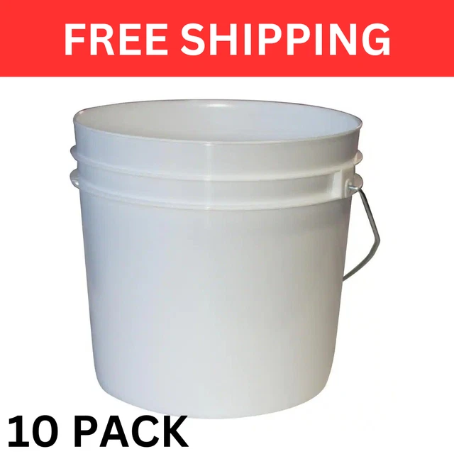 Paquete de 10 cubos de pintura blancos pequeños de 1 galón de cubos de plástico de alta resistencia mango de metal
