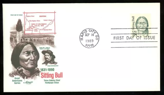 Sitting Bull Custer's Last Stand Sioux Indian Leader 1989 Artmaster Cachet Fdc U